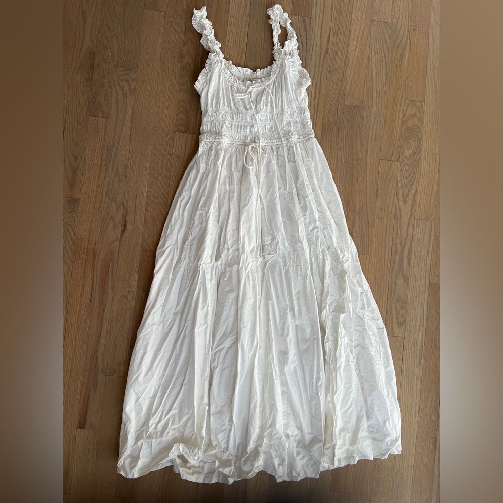 Doen DÔEN Emmaretta Dress Organic Cotton White Shirred Smocked Maxi Salt S